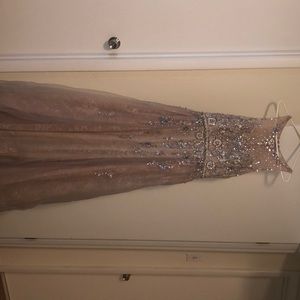 CoyacollectionXL beaded sliver blush shoulder gown
